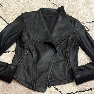Mackage Black Leather Asymmetrical Zip Jacket